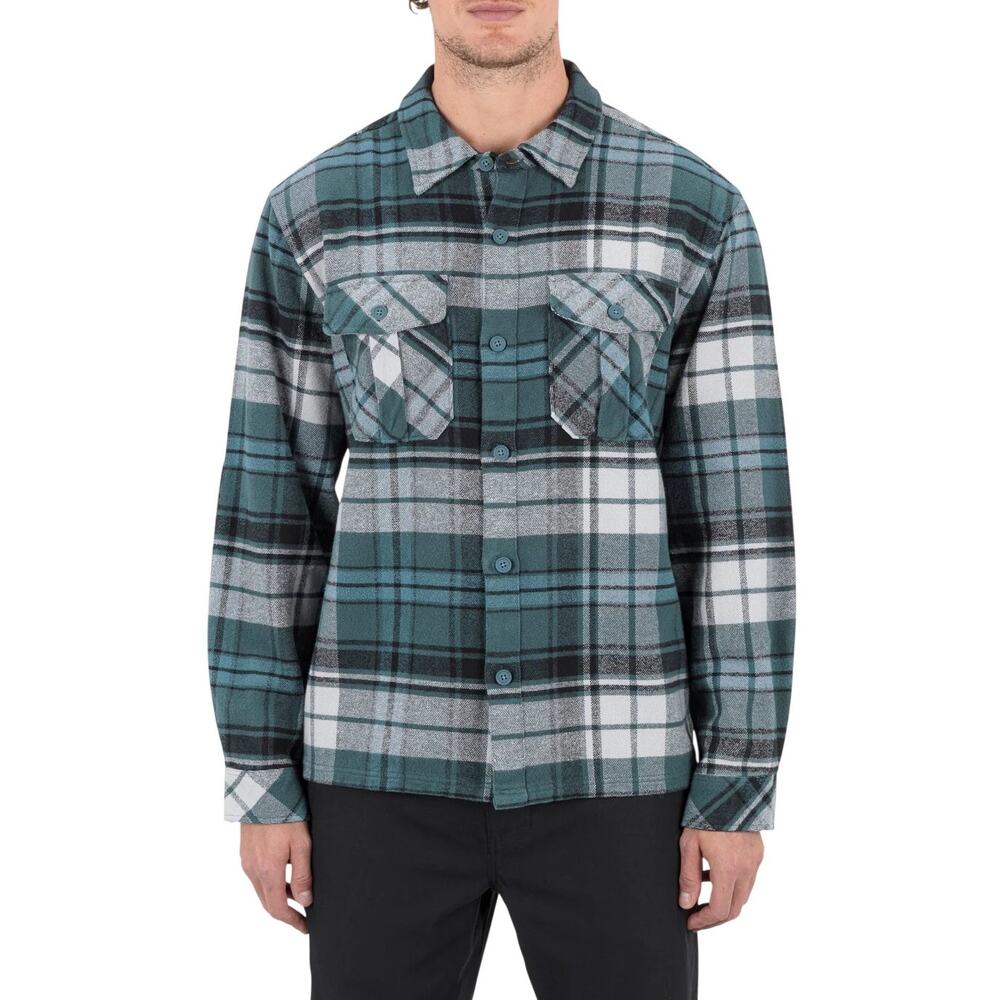 Hurley Men's MD Blue Santa Cruz Seaside Flannel Plaid Long Sleeve Shirt R2-6